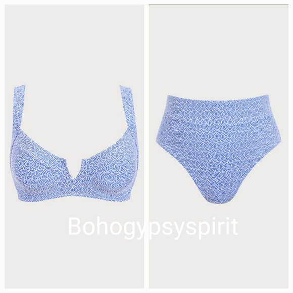 NWT $105 Berlook Blue Geometric Jacquard Plus Size Bikini Set, Size 16 - Picture 3 of 17